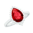 thumbnail image 1 of Rosec Jewels Lab Grown Ruby Teardrop Engagement Ring with Halo - Ruby Diamond Ring (7X10 mm Pear Shape, AAAA Grade Certified), 14K White Gold, US 6.50, 1 of 9