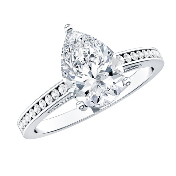 Rosec Jewels Pear Moissanite Engagement Ring with Side Stones - 7X10 mm Teardrop Ring for Women - 2 Ct Ring - D-VS1 Grade, 10K White Gold, US 11.00