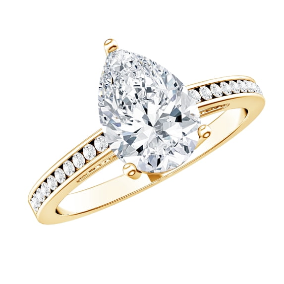 Rosec Jewels Pear Moissanite Engagement Ring with Side Stones - 7X10 mm Teardrop Ring for Women - 2 Ct Ring - D-VS1 Grade, 10K Yellow Gold, US 7.00