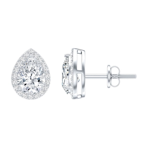 Rosec Jewels Certified Moissanite Halo Stud Earrings for Women - 5X7mm Pear Shape - D-VS1 Quality - Ready to Gift with Jewelry Box, 925 Sterling Silver