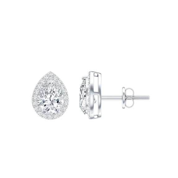 Rosec Jewels Certified Moissanite Halo Stud Earrings for Women - 5X7mm Pear Shape - D-VS1 Quality - Ready to Gift with Jewelry Box, 925 Sterling Silver