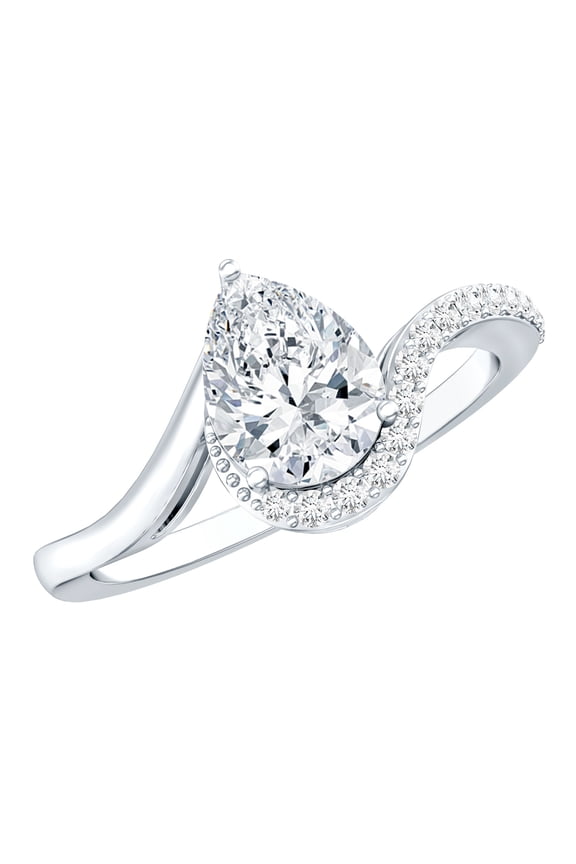 Pear Shape Moissanite Solitaire Ring for Women, Bypass Engagement Ring - 6X8 mm, 10K White Gold, US 3.00