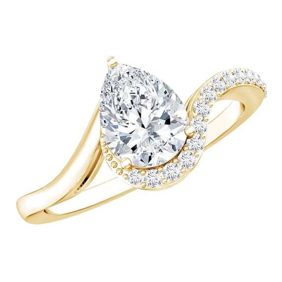 Rosec Jewels Pear Shape Moissanite Solitaire Ring for Women, Bypass Engagement Ring - 6X8 mm, 18K Yellow Gold, US 10.50