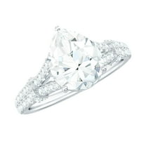 Rosec Jewels Moissanite Pear Shape Engagement Ring 2 Carat - 7X10 mm - D-VS1 Quality Moissanite Split Shank Ring, 925 Sterling Silver, US 4.00