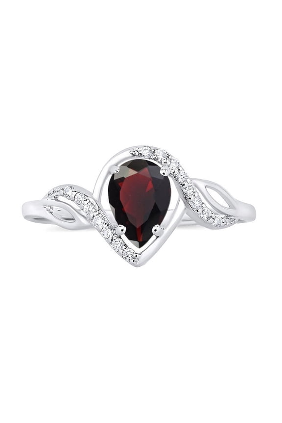 Pear Shape Natural Red Garnet January Birthstone Jewelry 925 Sterling Silver Ring