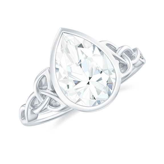 Rosec Jewels Certified Moissanite Teardrop Engagement Ring 2 Carat - Celtic Knot Ring for Women - 7X10 mm - D-VS1 Quality, 925 Sterling Silver, US 4.00