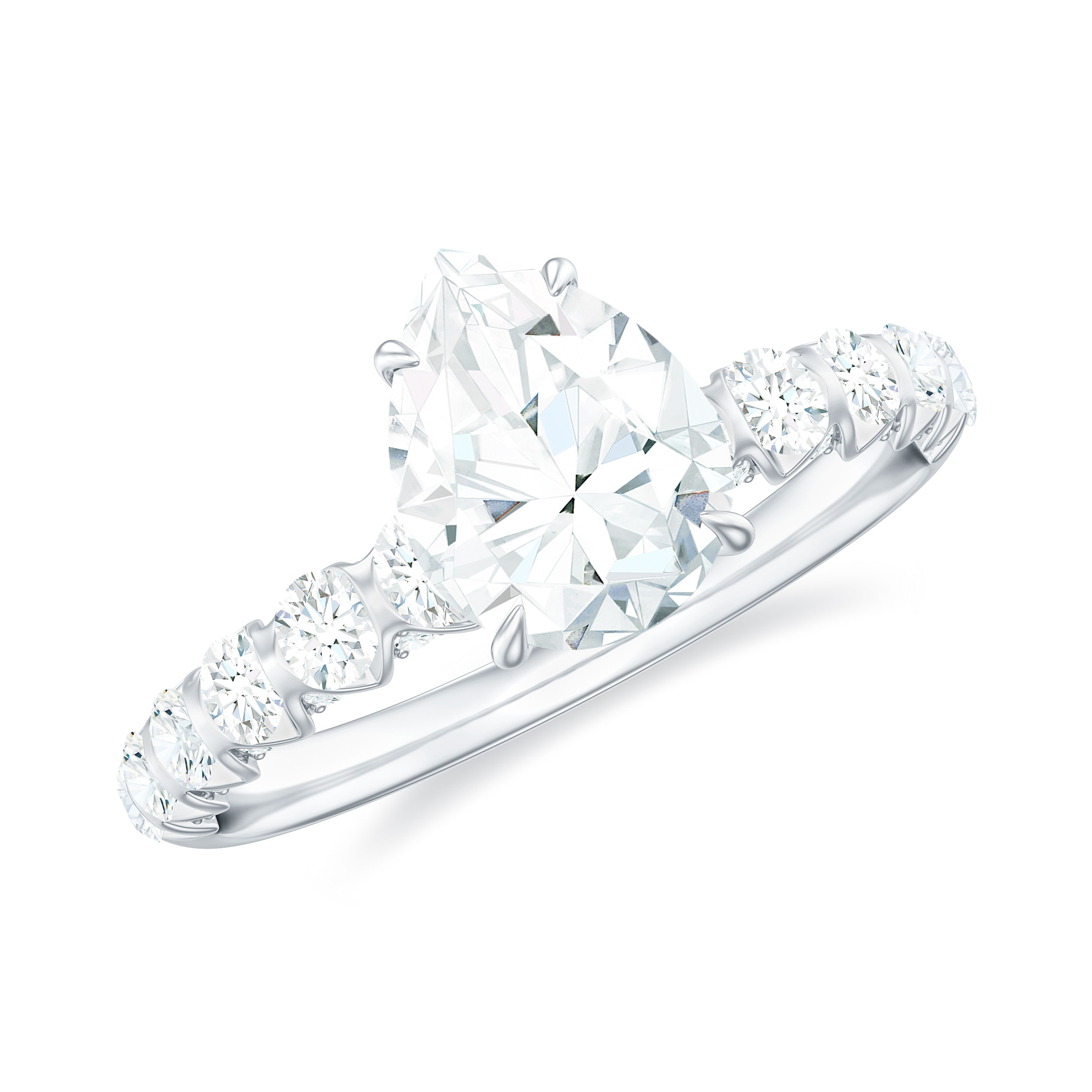 Pear Shape Solitaire Moissanite Engagement Ring with Side Stones 6X8