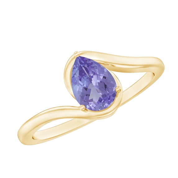 Rosec Jewels Pear Shape Tanzanite Solitaire Bypass Ring, December Birthstone Ring (5X7 mm), 14K Yellow Gold, US 10.00