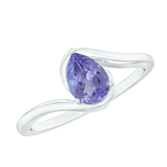Rosec Jewels Pear Shape Tanzanite Solitaire Bypass Ring, December Birthstone Ring (5X7 mm), 18K White Gold, US 6.00