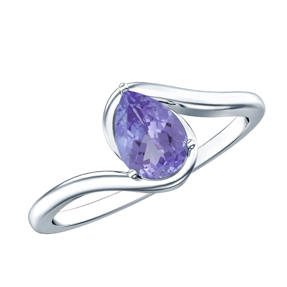 Pear Shape Tanzanite Solitaire Bypass Ring, December Birthstone Ring (0.8 Carat), 925 Sterling Silver, US 4.00
