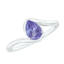 Rosec Jewels Pear Shape Tanzanite Solitaire Bypass Ring, December Birthstone Ring (5X7 mm), 925 Sterling Silver, US 4.00