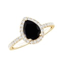 thumbnail image 1 of Rosec Jewels Black Onyx Teardrop Engagement Ring with Halo - Black Onyx Diamond Ring (6X8 mm Pear Onyx, AAA Quality Certified), 10K Yellow Gold, US 4.00, 1 of 7