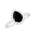 thumbnail image 1 of Rosec Jewels Black Onyx Teardrop Engagement Ring with Halo - Black Onyx Diamond Ring (6X8 mm Pear Onyx, AAA Quality Certified), 14K White Gold, US 12.50, 1 of 7