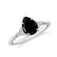 thumbnail image 1 of Pear Shaped Black Onyx Side Stone Engagement Ring with Moissanite in Sterling Silver/ White Gold Plated Trilogy Promise Wedding Band Ring July Birthstone, Birthday, Anniversary Jewelry, Ring Size 10, 1 of 8