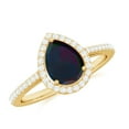 thumbnail image 1 of Rosec Jewels Classic Black Opal Teardrop Engagement Ring with Halo - 6X8 mm - Real Black Opal Diamond Ring - AAA Quality, 14K Yellow Gold, US 12.50, 1 of 9