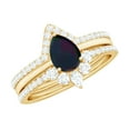thumbnail image 1 of Rosec Jewels Natural Black Opal Bridal Ring Set with Moissanite - 3 Piece Pear Shaped Engagement Ring with Enhancer - AAA Grade, 14K Yellow Gold, US 12.50, 1 of 10