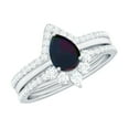 thumbnail image 1 of Rosec Jewels Natural Black Opal Bridal Ring Set with Moissanite - 3 Piece Pear Shaped Engagement Ring with Enhancer - AAA Grade, 925 Sterling Silver, US 4.00, 1 of 10