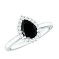 thumbnail image 1 of Rosec Jewels Real Black Spinel Teardrop Engagement Ring with Halo - 5X7 mm - Black Spinel Diamond Ring - AAA Quality, 18K White Gold, US 3.50, 1 of 8