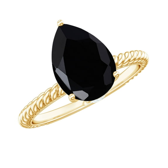 Rosec Jewels Pear Shaped Created Black Diamond Solitaire Ring with Moissanite - 8X10 mm, 18K Yellow Gold, US 9.00