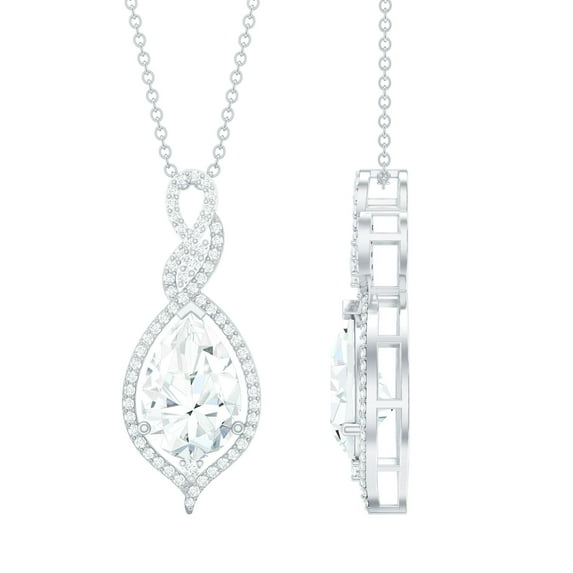 Rosec Jewels Pear Shaped Cubic Zirconia Pendant Necklace for Women (12X8 mm), 10K White Gold