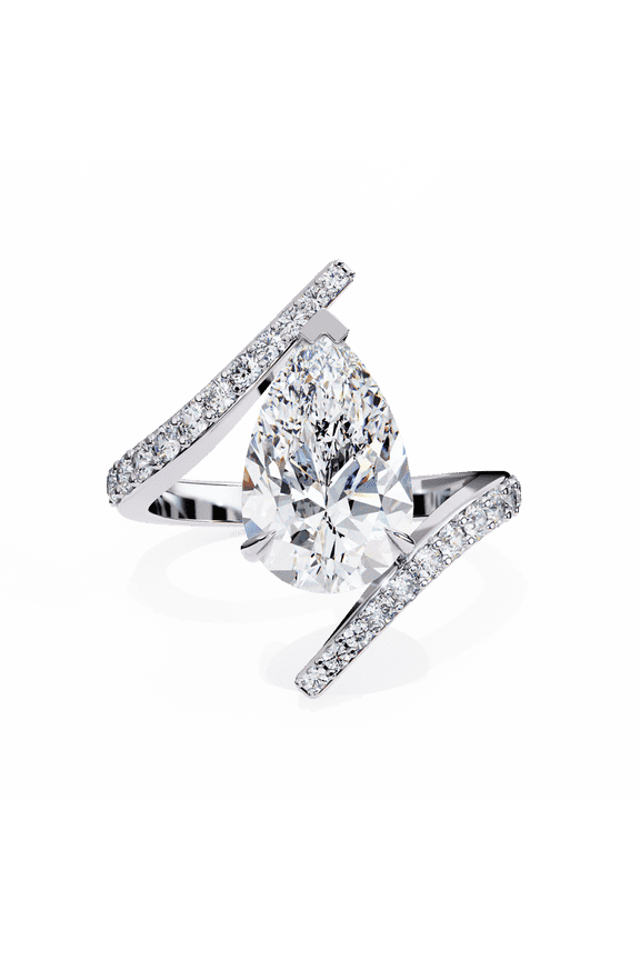 Pear Shaped Diamond Engagement Ring in Bypass Setting, 3.07 CT IGI Certified Lab Grown Diamond Wedding Ring, Engagement Ring for Women