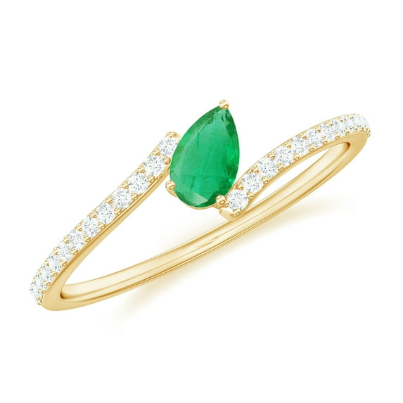 Rosec Jewels Pear Shaped Emerald Promise Ring for Women with Diamond - AAA Grade, 10K Yellow Gold, US 12.50