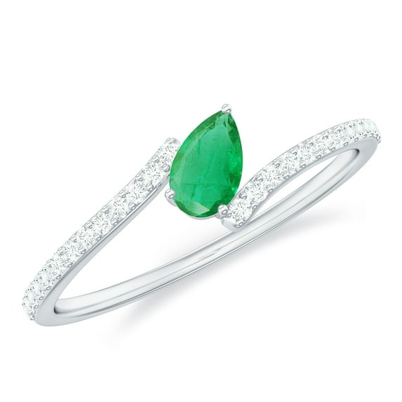 Rosec Jewels Pear Shaped Emerald Promise Ring for Women with Diamond - AAA Grade, 925 Sterling Silver, US 4.00