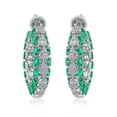 thumbnail image 1 of Pear Shaped Emerald & Round Diamond Solid 18 Kt White Gold Handmade Designer Hoop Earrings, 1 of 4