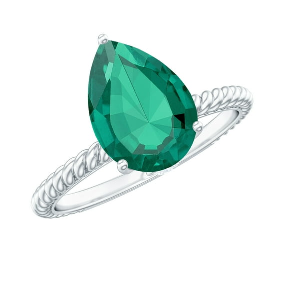 Rosec Jewels Lab Grown Emerald Teardrop Engagement Ring (7X10mm Pear Shape, AAAA Quality Certified) - with Jewelry Box, 14K White Gold, US 13.00