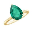 thumbnail image 1 of Rosec Jewels Certified Lab Grown Emerald Teardrop Engagement Ring with Surprise Diamond (2 Carat, 7X10mm Pear Shape, AAAA Grade), 14K Yellow Gold, US 12.50, 1 of 9
