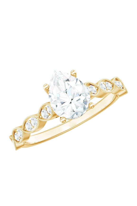Pear Shaped Lab Diamond Cathedral Engagement Ring (5x7 mm, EF-VS Quality), 14K Yellow Gold, US 7.00
