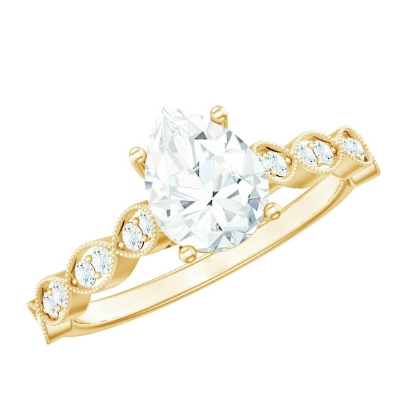 Rosec Jewels Pear Shaped Lab Diamond Cathedral Engagement Ring (5x7 mm, EF-VS Quality), 18K Yellow Gold, US 7.00