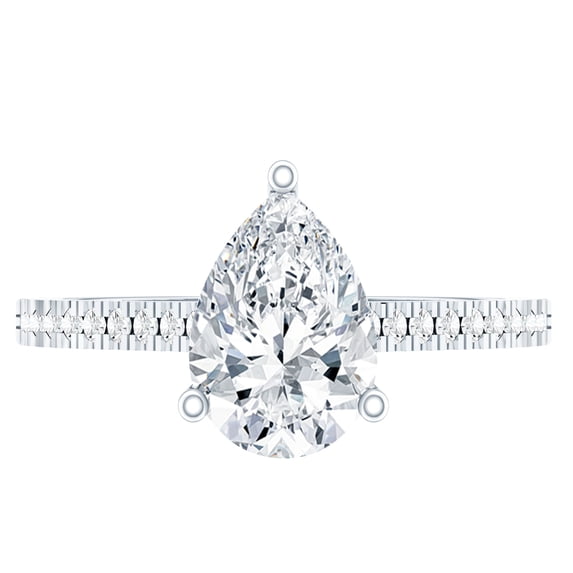 Rosec Jewels Pear Shaped Lab Diamond Engagement Ring with Side Stones - 6x8 MM - EF-VS Quality, 10K White Gold, US 7.50
