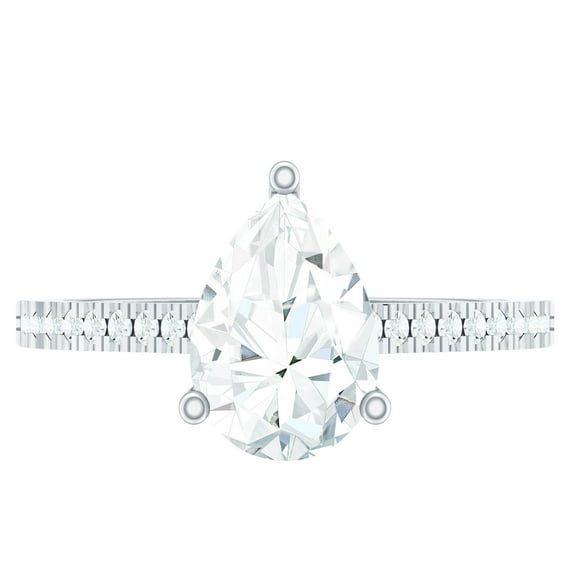 Rosec Jewels Pear Shaped Lab Diamond Engagement Ring with Side Stones - 6x8 MM - EF-VS Quality, 925 Sterling Silver, US 4.00