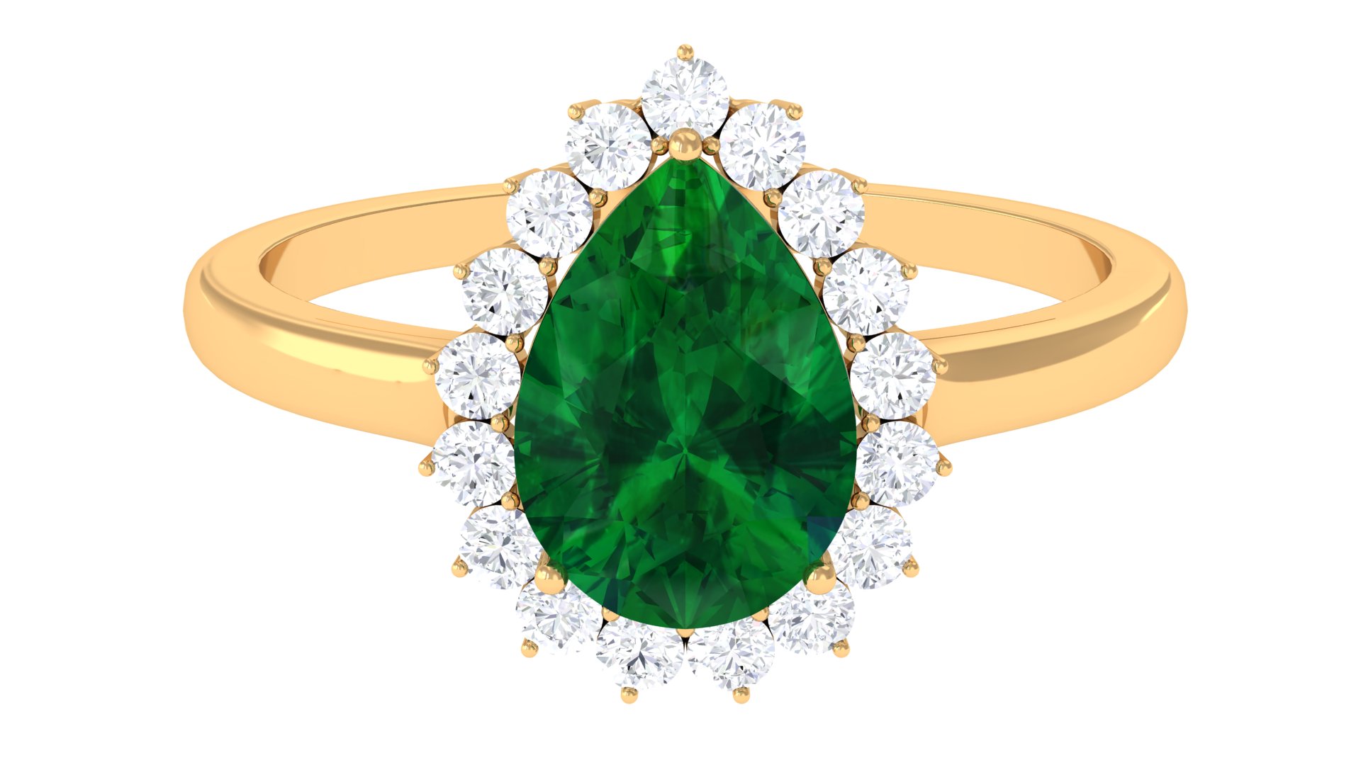 Pear Shaped Lab Grown Emerald Ring with Diamond Halo for Women (7X10 mm