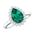 thumbnail image 1 of Rosec Jewel Lab Grown Emerald Teardrop Engagement Ring for Women (AAAA Grade - 2 Carat) - Statement Emerald Diamond Halo Ring, 925 Sterling Silver, US 4.00, 1 of 7