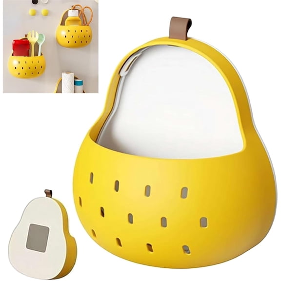 Pear Shaped Magnetic Storage Organizer, Wall-Mounted Adhesive Shelf for Bathroom Fridge Whiteboard, Compact 5.9X5.1 Inch Organizer,Sticker