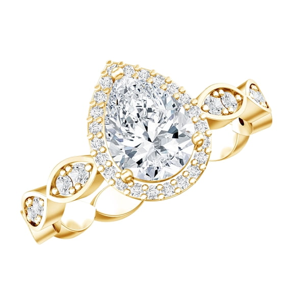 Rosec Jewels Pear Shaped Moissanite Engagement Ring, Classic Teardrop Ring for Women (6X8 mm), 10K Yellow Gold, US 7.00