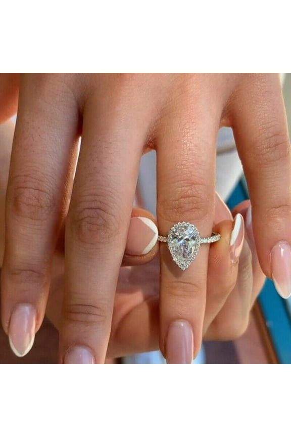 Pear Shaped Moissanite Engagement Ring, Pear Solitaire Ring, Wedding / Bridal Ring Set, Solid White/Yellow/Rose Gold, Minimalist Dainty Ring