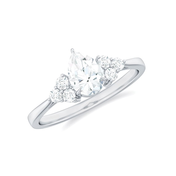 Rosec Jewels Classic Moissanite Pear Shaped Engagement Ring for Women - D-VS1 Quality Certified - with Jewelry Box, 10K White Gold, US 8.00