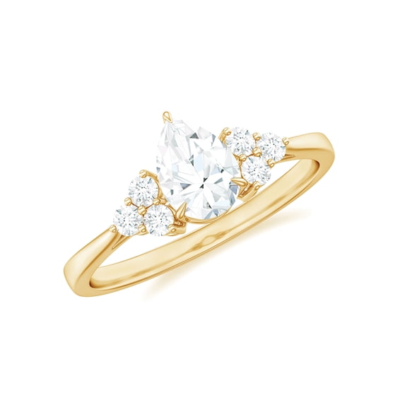 Rosec Jewels Classic Moissanite Pear Shaped Engagement Ring for Women - D-VS1 Quality Certified - with Jewelry Box, 10K Yellow Gold, US 7.50