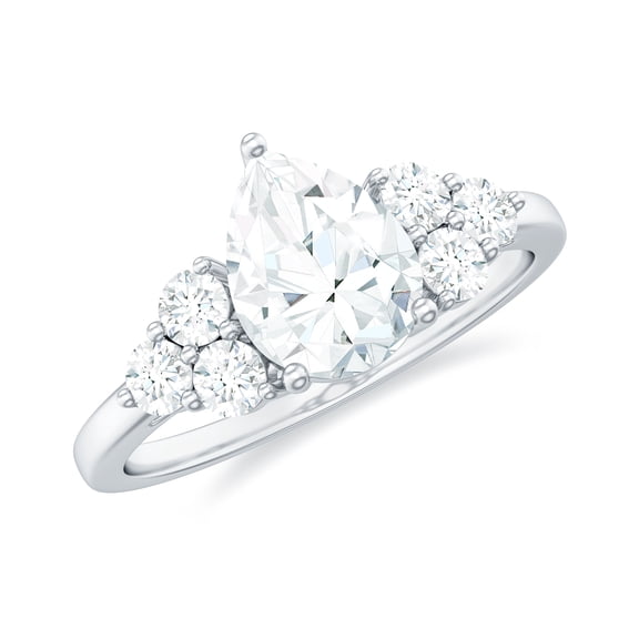 Rosec Jewels Certified Moissanite Pear Shape Engagement Ring 1 Carat - Designer Ring - 6X8 mm - D-VS1 Quality, 925 Sterling Silver, US 6.50