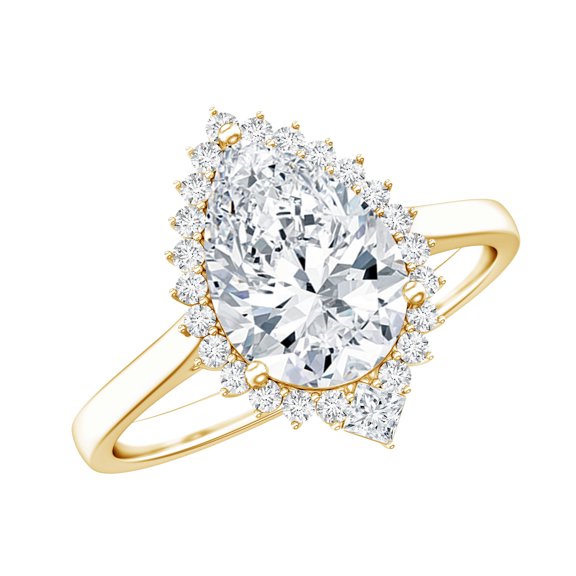 Rosec Jewels Certified Moissanite Teardrop Engagement Ring with Halo - 7X10 mm - Cocktail Ring - D-VS1 Grade, 10K Yellow Gold, US 6.50