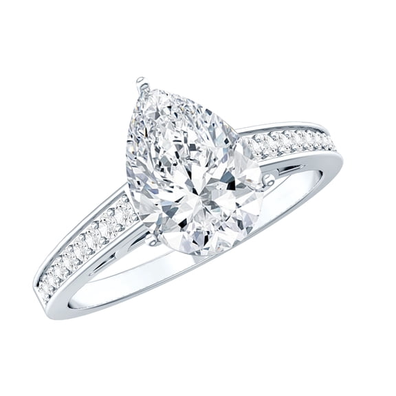 Rosec Jewels Pear Shaped Moissanite Engagement Rings 2 Carat - 7x10 mm - D-VS1 Quality, 10K White Gold, US 6.00