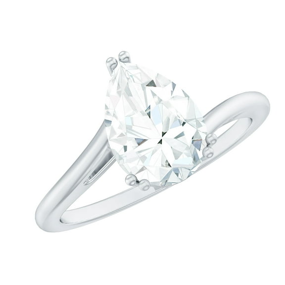 Rosec Jewels Moissanite Teardrop Engagement Ring 2 Carat - 7X10 mm - Bypass Ring - D-VS1 Quality Certified, 14K White Gold, US 7.50