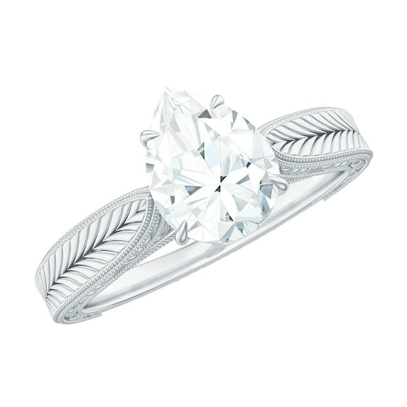 Rosec Jewels Moissanite Solitaire Engagement Ring 1 Ct - Vintage Style Ring (6X8 mm Pear Shape, D-VS1 Grade), 10K White Gold, US 13.00