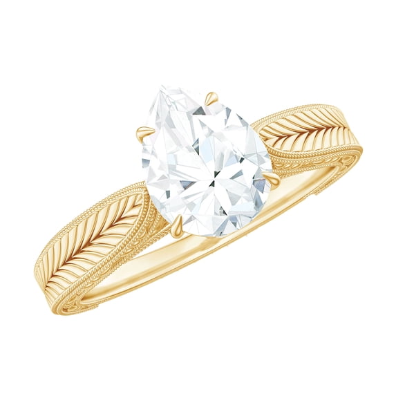 Rosec Jewels Moissanite Solitaire Engagement Ring 1 Ct - Vintage Style Ring (6X8 mm Pear Shape, D-VS1 Grade), 10K Yellow Gold, US 5.00