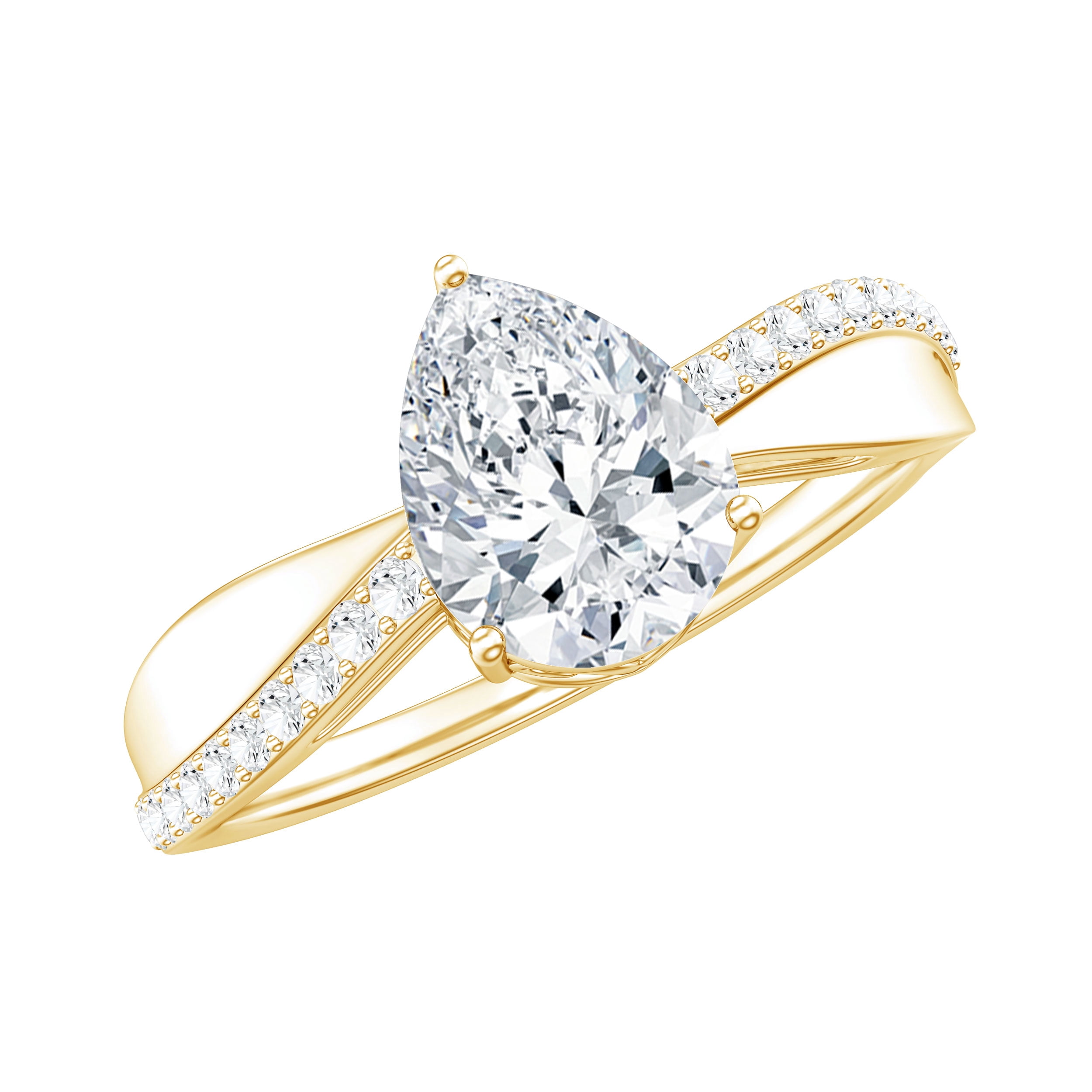 Rosec Jewels Pear Shaped Moissanite Solitaire Engagement Ring for Women (1.3 Carat, D-VS1 Quality) - Jewelry Box Included, 14K Yellow Gold, US 13.00
