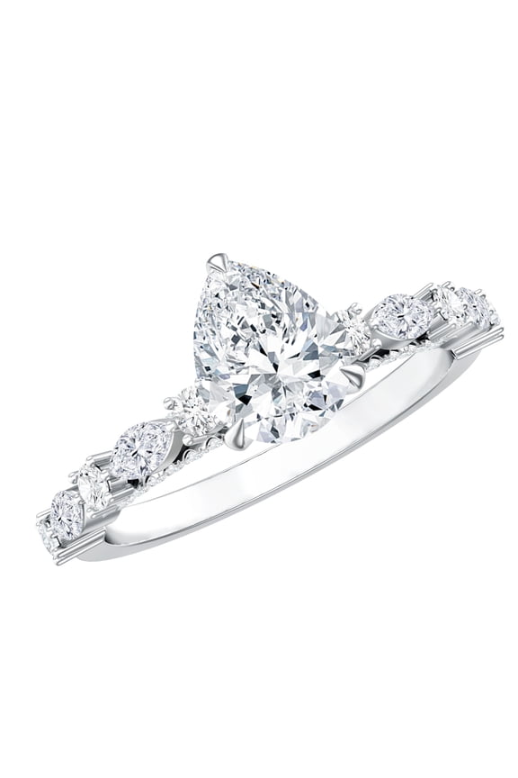 Pear Shaped Moissanite Solitaire Engagement Ring for Women - 1 Ct - 6X8 mm - D-VS1 Grade, 14K White Gold, US 7.00