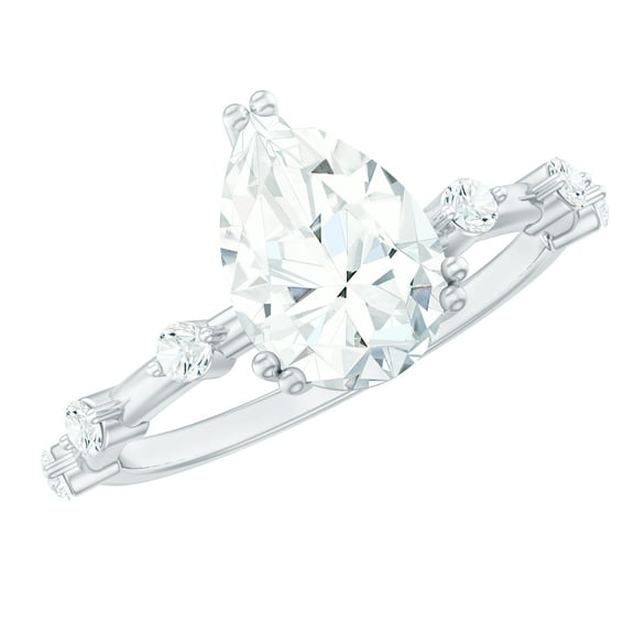 Rosec Jewels Certified Moissanite Teardrop Engagement Ring 2 Carat - 7X10 mm Moissanite Solitaire Ring - D-VS1 Quality, 10K White Gold, US 12.50